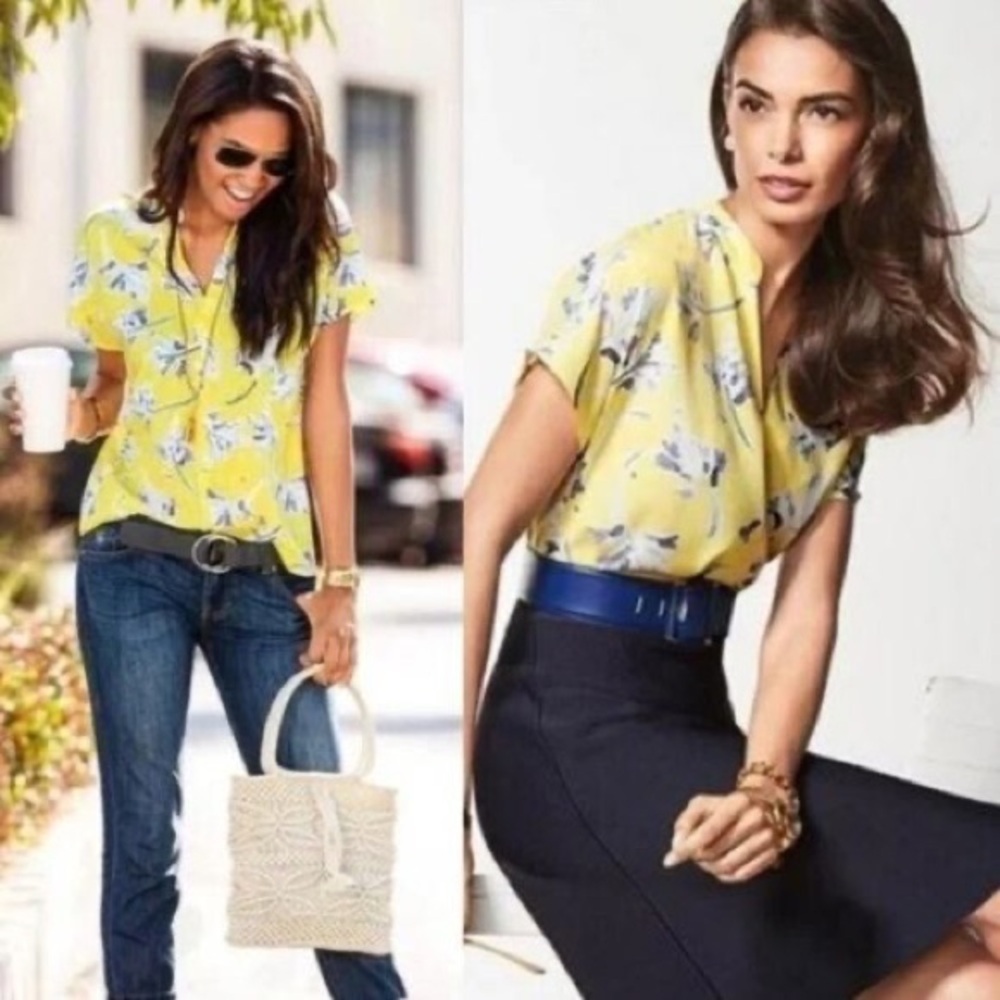 CAbi Stevie Blouse Top Womens M style #5213 Yellow Floral